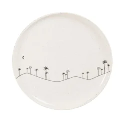 Maisons Du Monde Assiettes à Dessert Assiette à Dessert En Grès Beige Motifs Palmiers Noirs - Lot De 6