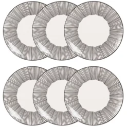 Maisons Du Monde Assiettes à Dessert Assiette à Dessert En Grès Blanc Motifs à Rayures - Lot De 6