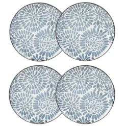 Maisons Du Monde Assiettes à Dessert Assiette à Dessert En Grès Blanc Motifs Graphiques Bleus - Lot De 4
