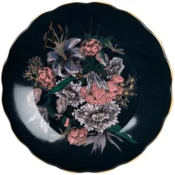 Maisons Du Monde Assiettes à Dessert Assiette à Dessert En Grès Bleu Marine Et Motifs Fleuris Multicolore - Lot De 6