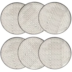 Maisons Du Monde Vaisselle De Noël Assiette à Dessert En Grès Micromotif Noir/blanc D 21 Cm - Lot De 6