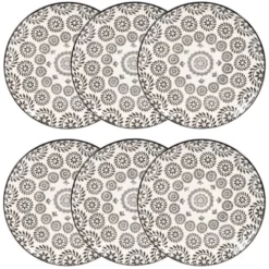 Maisons Du Monde Vaisselle De Noël Assiette à Dessert En Grès Noir Et Blanc Imprimé - Lot De 6