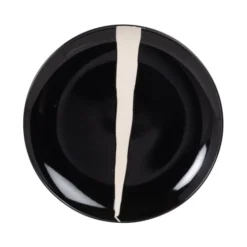 Maisons Du Monde Assiettes à Dessert Assiette à Dessert En Grès Noir Et Trait Blanc - Lot De 4