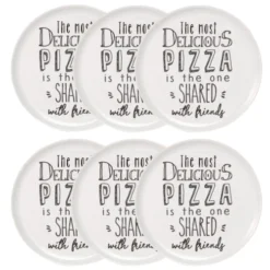Maisons Du Monde Assiettes Plates Assiette à Pizza En Porcelaine Blanche Imprimée - Lot De 6
