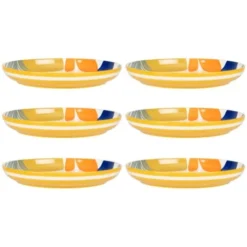 Maisons Du Monde Assiettes Creuses Assiette Creuse En Grès Multicolore Motif Végétal - Lot De 6