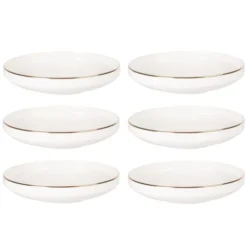 Maisons Du Monde Vaisselle De Noël Assiette Creuse En Porcelaine Blanche Et Dorée - Lot De 6