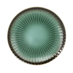 Maisons Du Monde Assiettes à Dessert Assiette Dessert En Grès à Relief Vert Et Contour Marron - Lot De 4