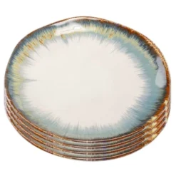 Kare Design Assiettes Plates Assiette En Céramique Blanche Et Bleue D20 - Lot De 4