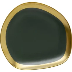Kare Design Vaisselle De Noël Assiette En Grès Vert Foncé Et Doré D21 - Lot De 4 -Assiettes Soldes Magasin assiette en gres vert fonce et dore d21 lot de 4 3