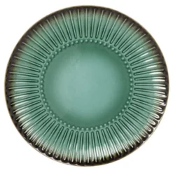 Maisons Du Monde Assiettes Plates Assiette Plate En Grès à Relief Vert Et Contour Marron - Lot De 4