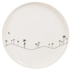 Maisons Du Monde Assiettes Plates Assiette Plate En Grès Beige Motifs Palmiers Noirs - Lot De 6