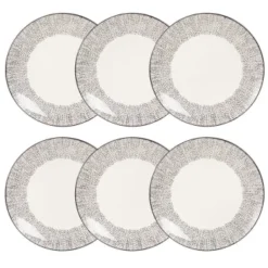 Maisons Du Monde Assiettes Plates Assiette Plate En Grès Blanc Motifs à Rayures - Lot De 6 -Assiettes Soldes Magasin assiette plate en gres blanc motifs a pois mekong 1000 2 0 173266 4 1