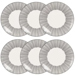 Maisons Du Monde Assiettes Plates Assiette Plate En Grès Blanc Motifs à Rayures - Lot De 6 -Assiettes Soldes Magasin assiette plate en gres blanc motifs a rayures mekong 1000 1 40 173265 3 1