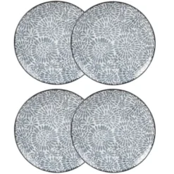 Maisons Du Monde Assiettes Plates Assiette Plate En Grès Blanc Motifs Graphiques Bleus - Lot De 4 -Assiettes Soldes Magasin assiette plate en gres blanc motifs graphiques bleus ischia 1000 16 5 193238 4