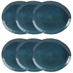 Maisons Du Monde Vaisselle De Noël Assiette Plate En Grès Bleu Pétrole - Lot De 2