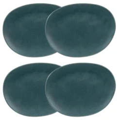 Maisons Du Monde Assiettes Plates Assiette Plate En Grès Bleu Vert - Lot De 4