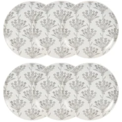 Maisons Du Monde Assiettes Plates Assiette Plate En Grès écru à Motifs Gris Anthracites - Lot De 6