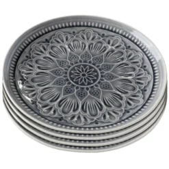 Kare Design Assiettes Plates Assiette Plate En Grès Gris D27 - Lot De 4