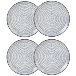 Maisons Du Monde Assiettes Plates Assiette Plate En Grès Blanc Motifs Graphiques Bleus - Lot De 4 -Assiettes Soldes Magasin assiette plate en gres imprime traits bleus ischia 1000 3 7 190165 4