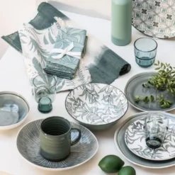 Maisons Du Monde Assiettes Plates Assiette Plate En Grès Motifs Graphiques Bleu Gris, Verts Et Blancs - Lot De 6 -Assiettes Soldes Magasin assiette plate en gres motifs graphiques bleu gris verts et blancs 1000 5 0 211519 3