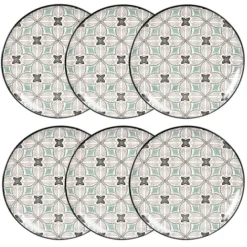 Maisons Du Monde Assiettes Plates Assiette Plate En Grès Motifs Graphiques Bleu Gris, Verts Et Blancs - Lot De 6