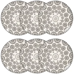Maisons Du Monde Vaisselle De Noël Assiette Plate En Grès Noir Et Blanc Imprimé - Lot De 6