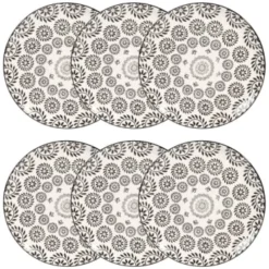 Maisons Du Monde Vaisselle De Noël Assiette Plate En Grès Noir Et Blanc Imprimé - Lot De 6 -Assiettes Soldes Magasin assiette plate en gres noir et blanc imprime chiang mai 1000 6 26 154145 6 1