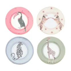 Yvonne Ellen Assiettes à Dessert Assiettes En Porcelaine Safari D16cm - Lot De 4