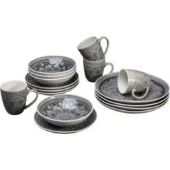 Kare Design Assiettes Plates Lot 4 Bols, 4 Tasses, 4 Assiettes D27, 4 Assiettes D21 En Grès Gris -Assiettes Soldes Magasin lot 4 bols 4 tasses 4 assiettes d27 4 assiettes d21 en gres gris 4