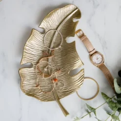 Artesà Assiettes Plates Plat De Service En Forme De Feuille En Aluminium Doré -Assiettes Soldes Magasin plat de service en forme de feuille en aluminium dore 3