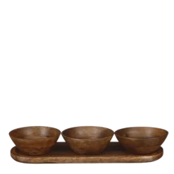 Mica Decorations Assiettes De Présentation Plateau Apéritif 3 Coupelles En Bois De Manguier Marron Foncé