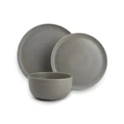 ONA Assiettes Plates Service 12 Pièces Gris