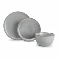 ONA Assiettes Plates Service 12 Pièces Gris