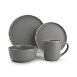 ONA Assiettes Plates Service 16 Pièces Gris