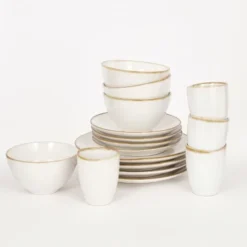 Mica Decorations Assiettes Plates Service De Table 16 Pièces En Céramique Blanc -Assiettes Soldes Magasin service de table 16 pieces en ceramique blanc 2